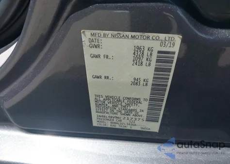 2019 Nissan Altima 2.5 S z USA, uszkodzony, nr VIN 1N4BL4BV9KC217375